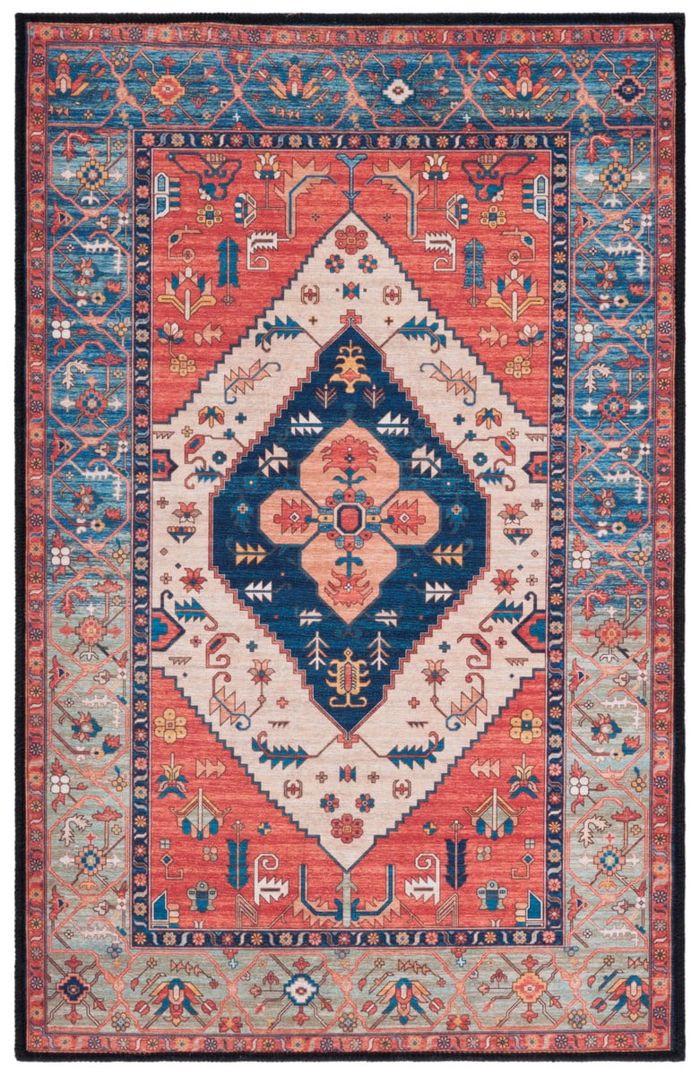 Tucson Blue Synthetic 3' x 5' Machine Washable Area Rug