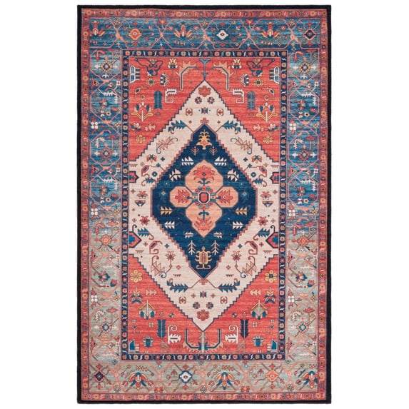 SAFAVIEH Tucson Nicole Traditional Machine Washable Area Rug, 3' x 5', Rust/Blue