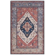 SAFAVIEH Tucson Nicole Traditional Machine Washable Area Rug, 4' x 6', Rust/Blue