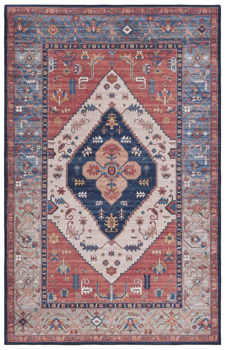 Tucson 5' x 8' Blue and Rust Machine Washable Area Rug