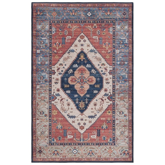 SAFAVIEH Tucson Nicole Traditional Machine Washable Area Rug, 6' x 9', Rust/Blue