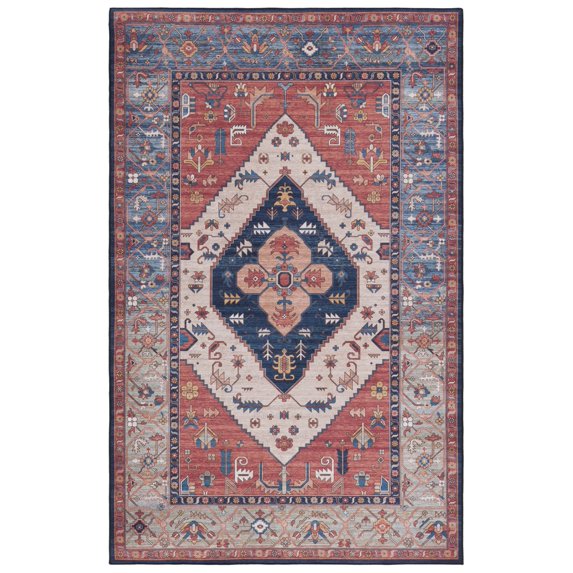 SAFAVIEH Tucson Nicole Traditional Machine Washable Area Rug, 9' x 12', Rust/Blue