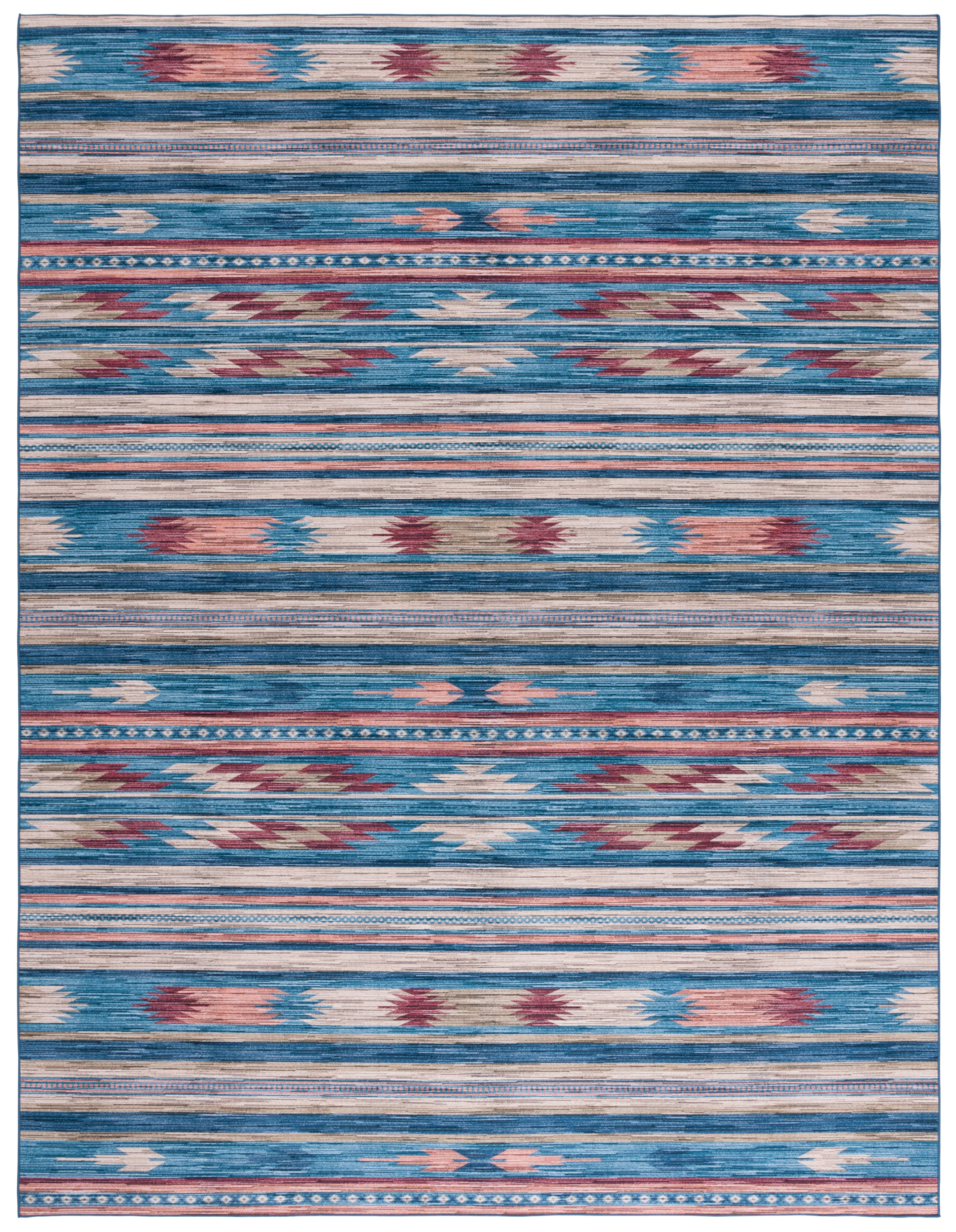 SAFAVIEH Tucson Nikola Aztec Machine Washable Area Rug, Blue/Rust, 9' x ...