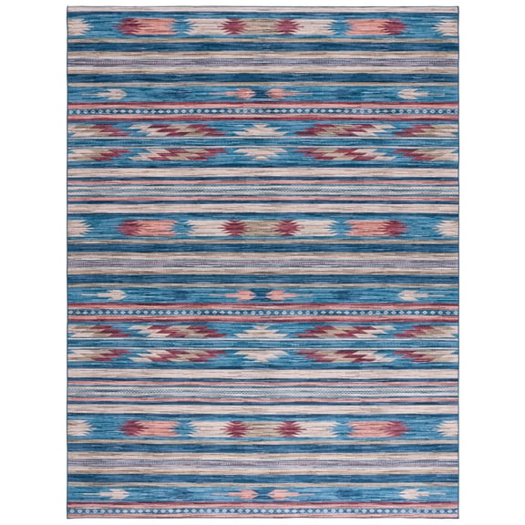SAFAVIEH Tucson Nikola Aztec Machine Washable Area Rug, Blue/Rust, 9' x 12'
