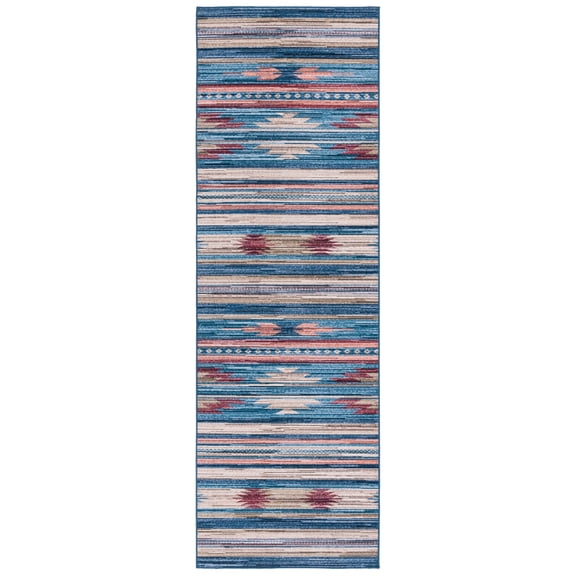 SAFAVIEH Tucson Nikola Striped Machine Washable Runner Rug, Blue/Rust, 2'6" x 6'