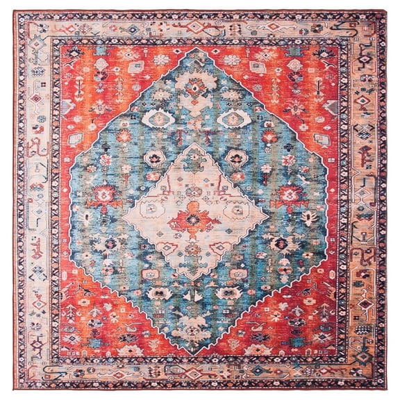 SAFAVIEH Tucson Otis Traditional Machine Washable Area Rug, 5' x 5' Square, Beige/Blue