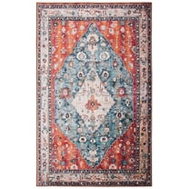 SAFAVIEH Tucson Otis Traditional Machine Washable Area Rug, 5' x 8', Beige/Blue