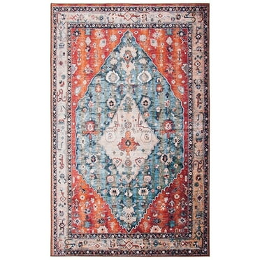 SAFAVIEH Tucson Otis Traditional Machine Washable Area Rug, 5' x 8', Beige/Blue