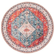 SAFAVIEH Tucson Otis Traditional Machine Washable Area Rug, 6'6" x 6'6" Round, Beige/Blue