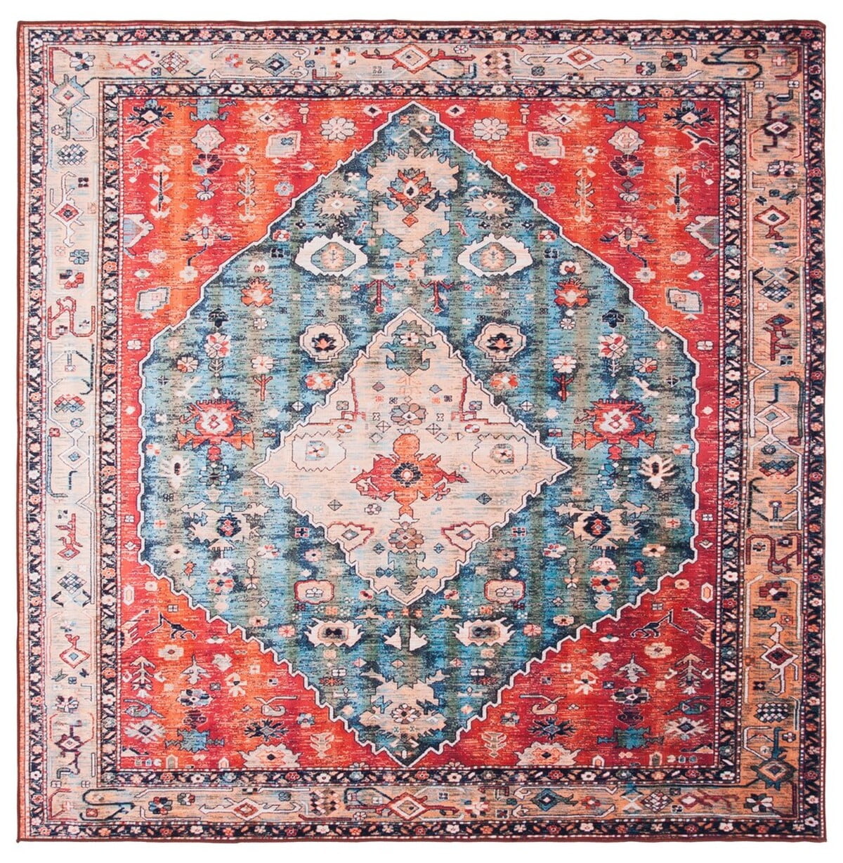 Tucson Square Blue Easy-Care Non-Slip Synthetic Area Rug - 6'6"