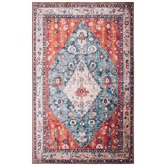 SAFAVIEH Tucson Otis Traditional Machine Washable Area Rug, 6'6" x 9', Beige/Blue