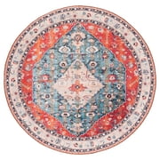 SAFAVIEH Tucson Otis Traditional Machine Washable Area Rug, Beige/Blue, 4' x 4' Round