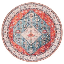 SAFAVIEH Tucson Otis Traditional Machine Washable Area Rug, Beige/Blue, 8' x 8' Round