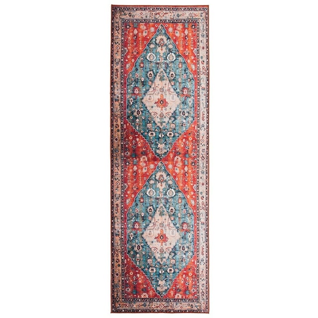 SAFAVIEH Tucson Otis Traditional Machine Washable Runner, 2'6" x 12', Beige/Blue