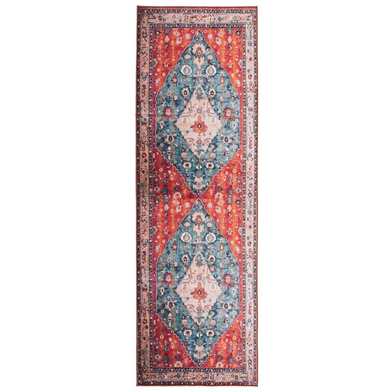 SAFAVIEH Tucson Otis Traditional Machine Washable Runner, 2'6" x 14', Beige/Blue