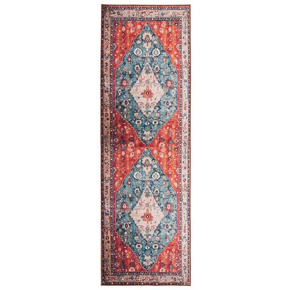 SAFAVIEH Tucson Otis Traditional Machine Washable Runner, 2'6" x 8', Beige/Blue