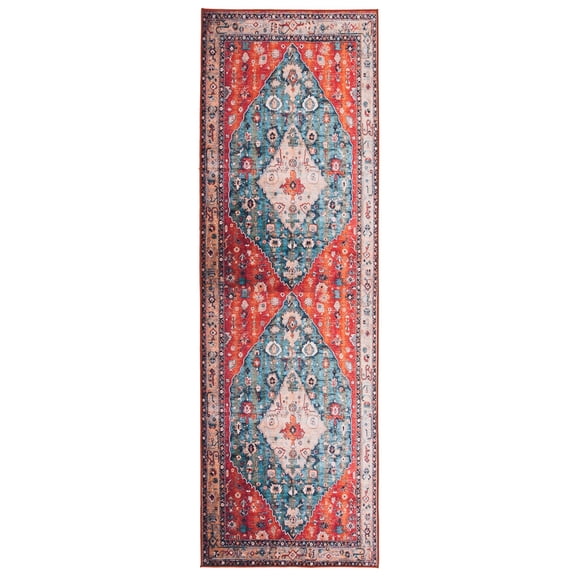 SAFAVIEH Tucson Otis Traditional Machine Washable Runner Rug, Beige/Blue, 2'6" x 20'