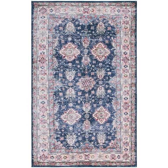 SAFAVIEH Tucson Paisley Traditional Machine Washable Area Rug, 4' x 6', Navy/Beige