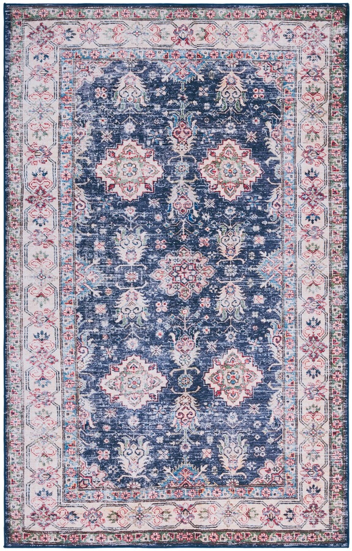 SAFAVIEH Tucson Paisley Traditional Machine Washable Area Rug, 5' x 8', Navy/Beige