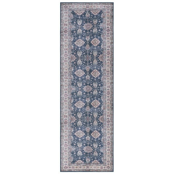 SAFAVIEH Tucson Paisley Traditional Machine Washable Runner, 2'6" x 8', Navy/Beige