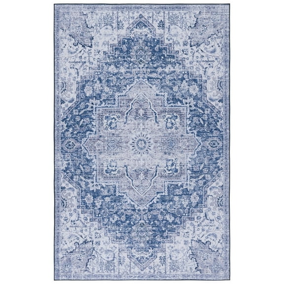 SAFAVIEH Tucson Paolo Traditional Machine Washable Area Rug, 6' x 6' Round, Navy/Grey