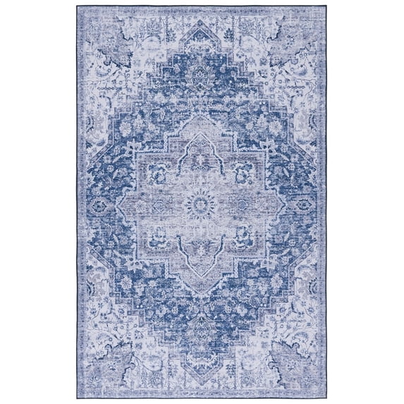 SAFAVIEH Tucson Paolo Traditional Machine Washable Runner, 2'6" x 8', Navy/Grey