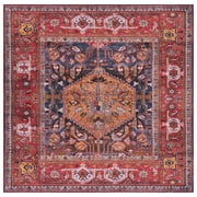 SAFAVIEH Tucson Regent Oriental Machine Washable Area Rug, Navy/Rust, 4' x 4' Square