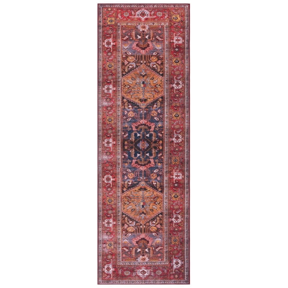 SAFAVIEH Tucson Regent Oriental Machine Washable Runner Rug, Navy/Rust, 2'6" x 18'