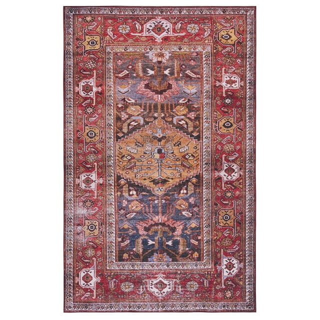 SAFAVIEH Tucson Regent Traditional Machine Washable Area Rug, 5' x 8', Navy/Rust