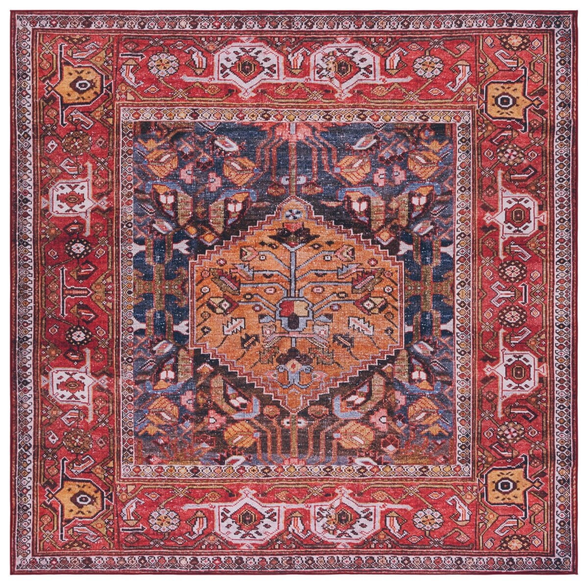 Tucson 6' Square Navy and Rust Synthetic Area Rug
