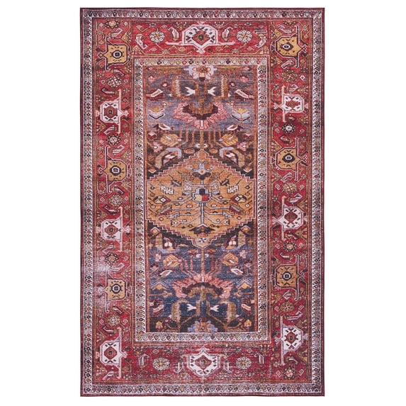 SAFAVIEH Tucson Regent Traditional Machine Washable Area Rug, 6' x 9', Navy/Rust