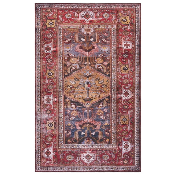 SAFAVIEH Tucson Regent Traditional Machine Washable Area Rug, 8' x 10', Navy/Rust