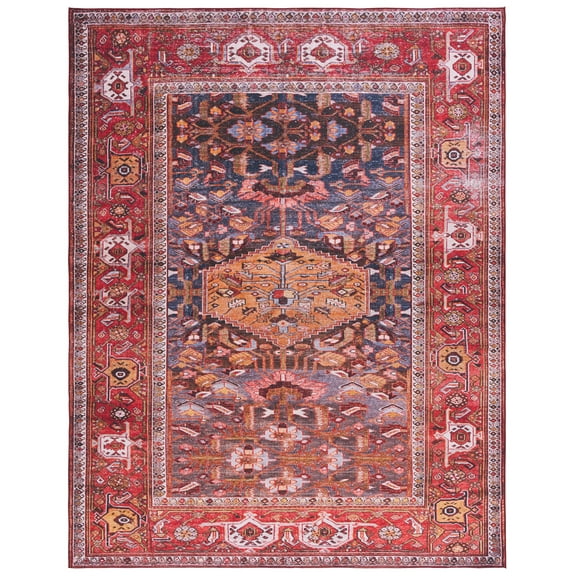 SAFAVIEH Tucson Regent Traditional Machine Washable Area Rug, Navy/Rust, 10' x 14'
