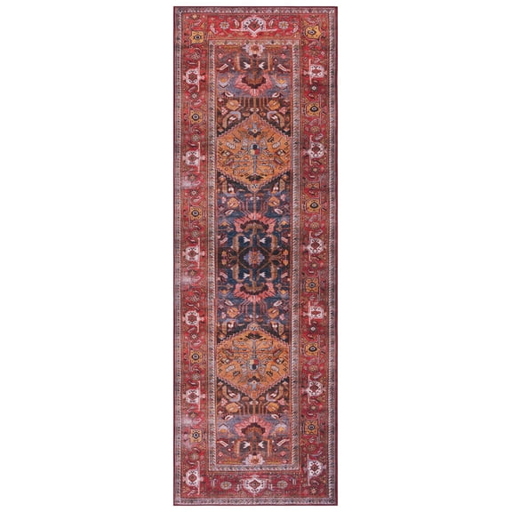 SAFAVIEH Tucson Regent Traditional Machine Washable Runner Rug, Navy/Rust, 2'6" x 12'