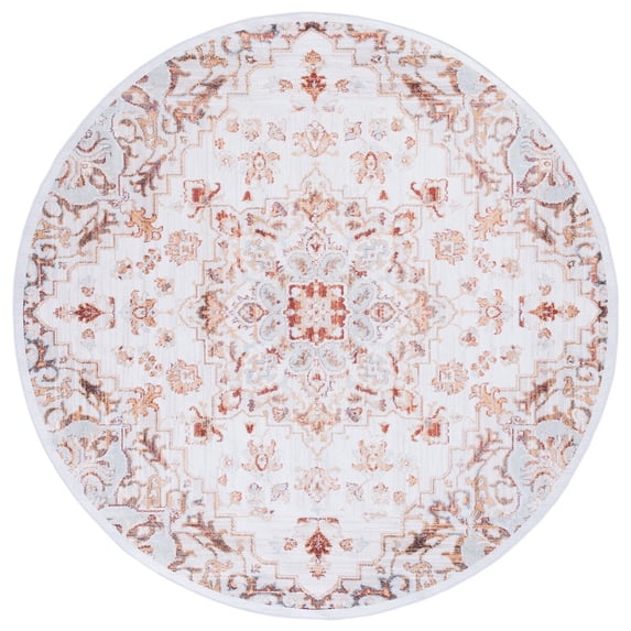 SAFAVIEH Tucson Rosario Traditional Machine Washable Area Rug, 4' x 4' Round, Beige/Grey
