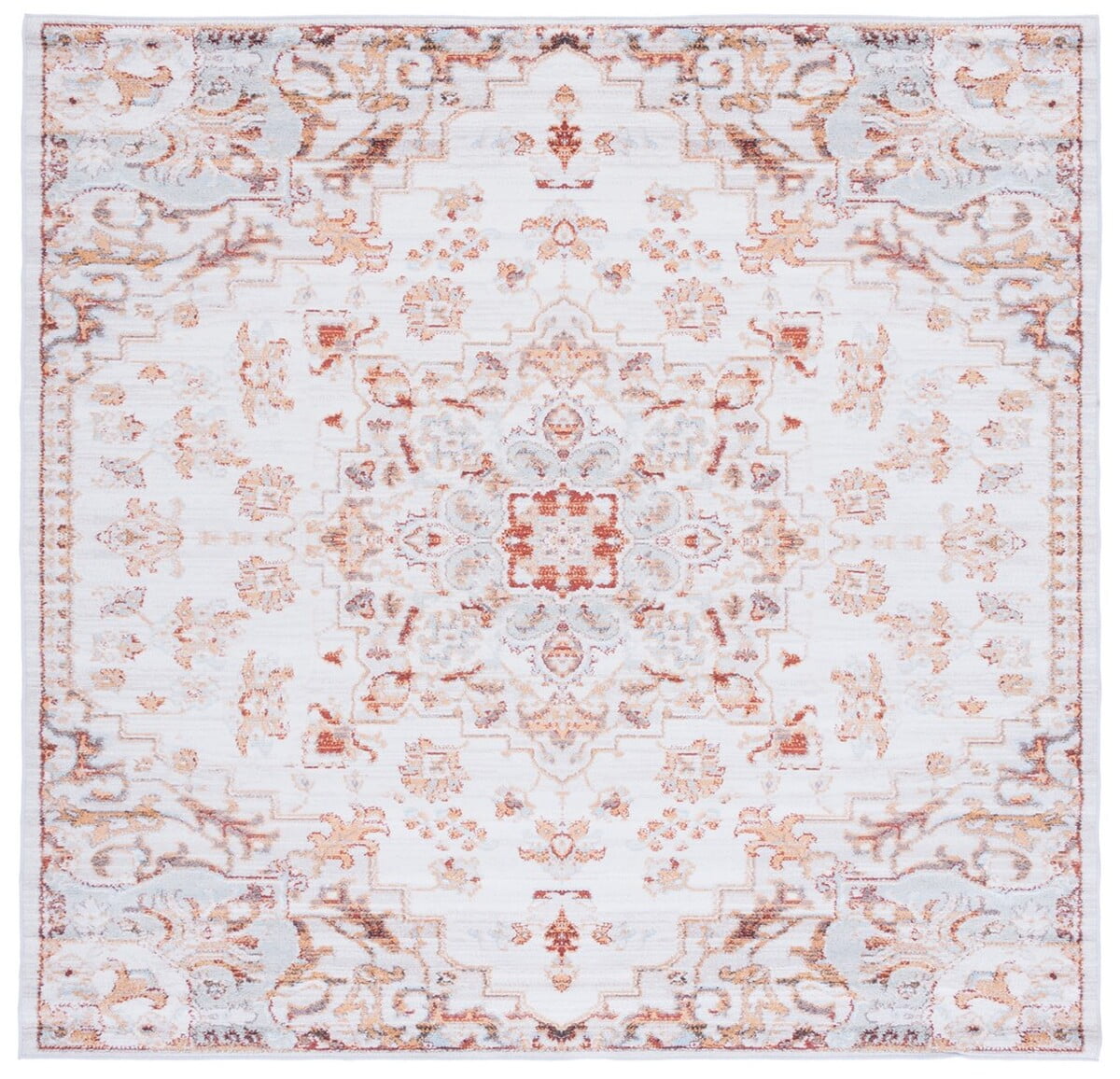 SAFAVIEH Tucson Rosario Traditional Machine Washable Area Rug, 4' x 4' Square, Beige/Grey