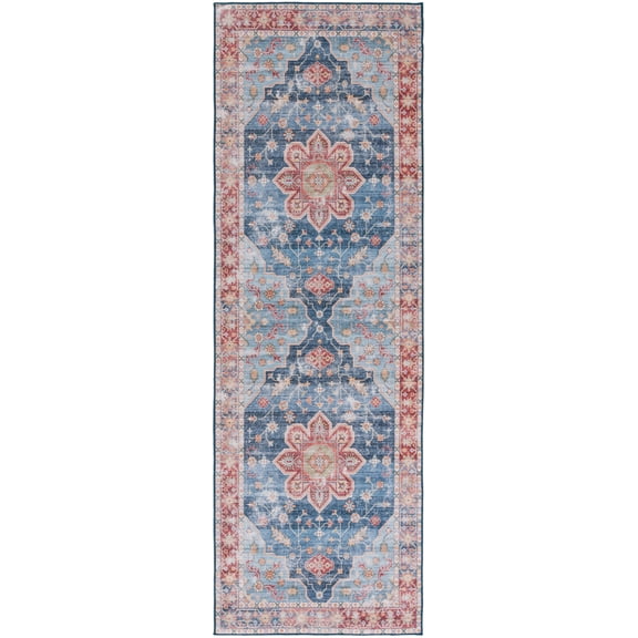 SAFAVIEH Tucson Salem Oriental Machine Washable Runner Rug, Blue/Rust, 2'6" x 20'