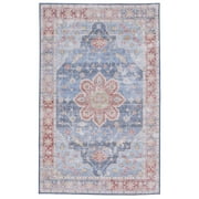 SAFAVIEH Tucson Salem Traditional Machine Washable Area Rug, 5' x 8', Blue/Rust