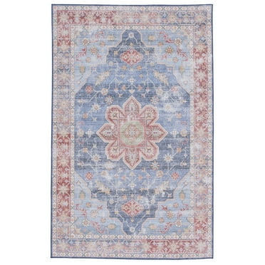 SAFAVIEH Tucson Salem Traditional Machine Washable Area Rug, 5' x 8', Blue/Rust