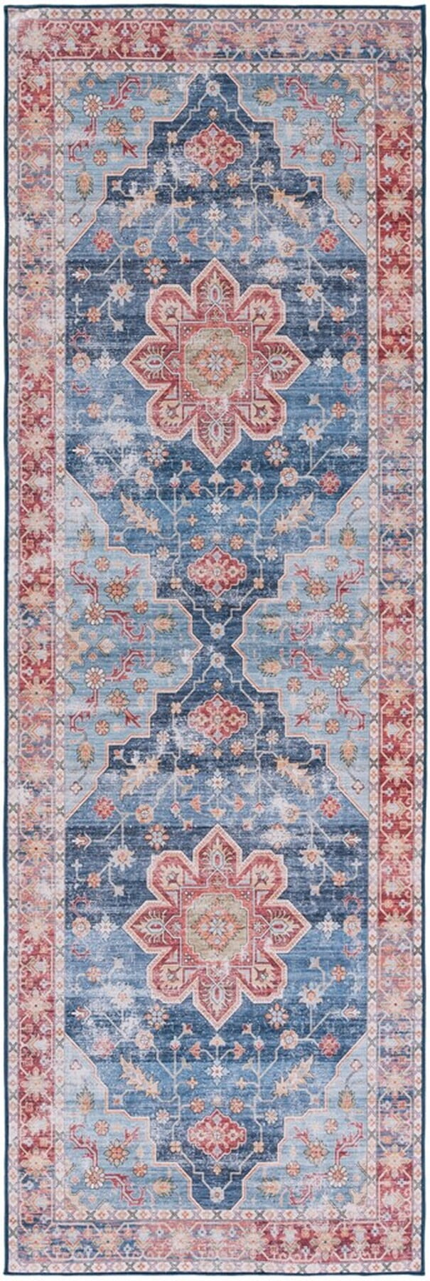 SAFAVIEH Tucson Salem Traditional Machine Washable Runner, 2'6" x 8', Blue/Rust