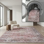 SAFAVIEH Tucson Sally Traditional Machine Washable Area Rug, 6' x 9', Pink/Beige