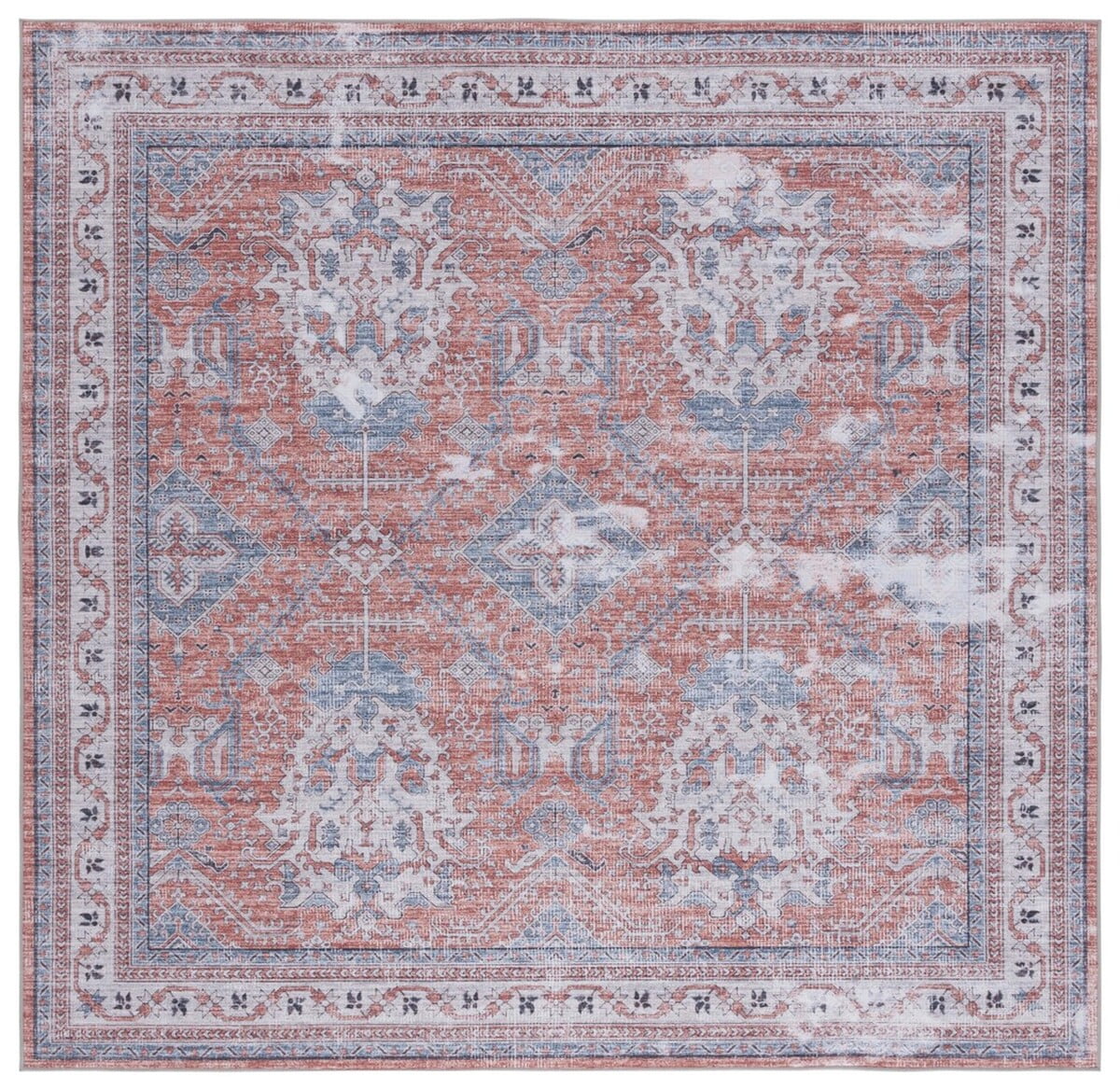 Tucson Rust and Beige Square Washable Area Rug