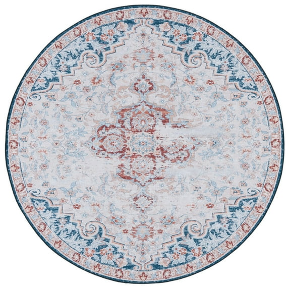 SAFAVIEH Tucson Soho Daven Traditional Machine Washable Area Rug, 6' x 6' Round, Beige/Rust