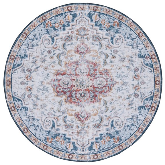 SAFAVIEH Tucson Soho Daven Traditional Machine Washable Area Rug, 6' x 6' Round, Grey/Rust
