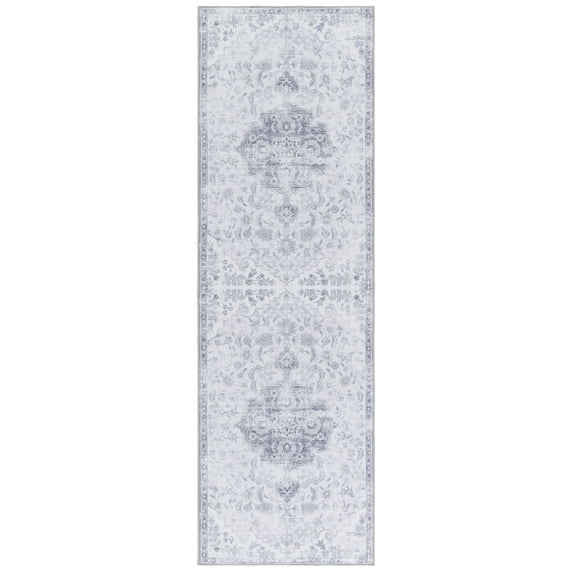 SAFAVIEH Tucson Soho Oriental Machine Washable Runner Rug, Light Gray/Gray, 2'6" x 8'