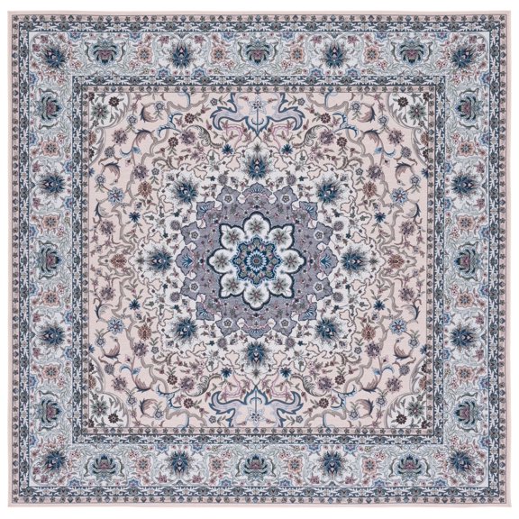 SAFAVIEH Tucson Stuart Oriental Machine Washable Area Rug, Beige/Green, 4' x 4' Square