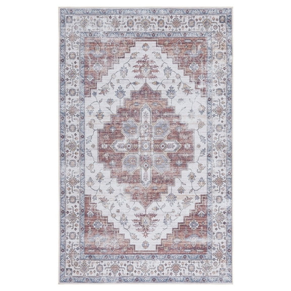 SAFAVIEH Tucson Tamzen Traditional Machine Washable Area Rug, 5' x 8', Ivory/Rust