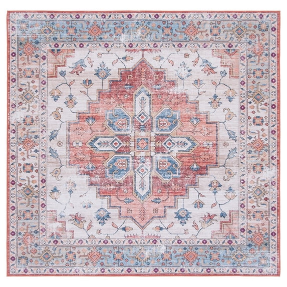 SAFAVIEH Tucson Tamzen Traditional Machine Washable Area Rug, 6' x 6' Square, Beige/Blue
