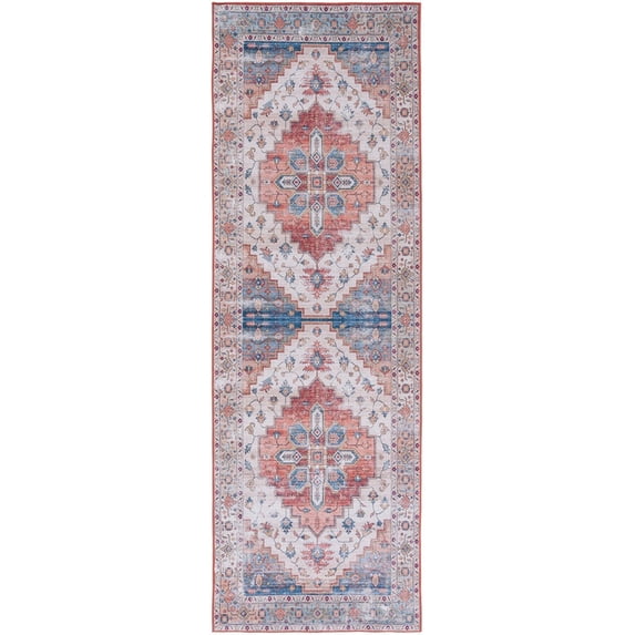 SAFAVIEH Tucson Tamzen Traditional Machine Washable Runner, 2'6" x 10', Beige/Blue