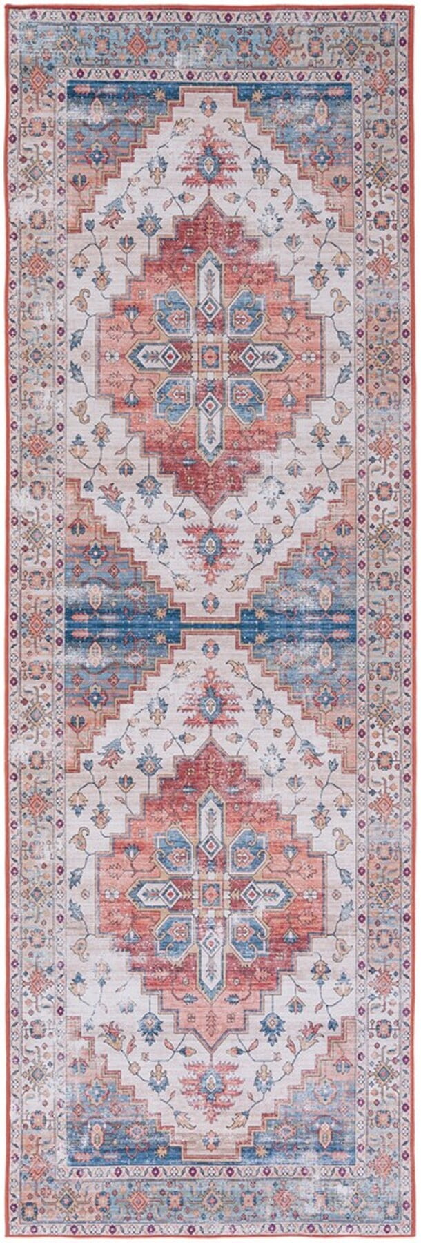 Tucson Blue and Beige Washable Synthetic Area Rug